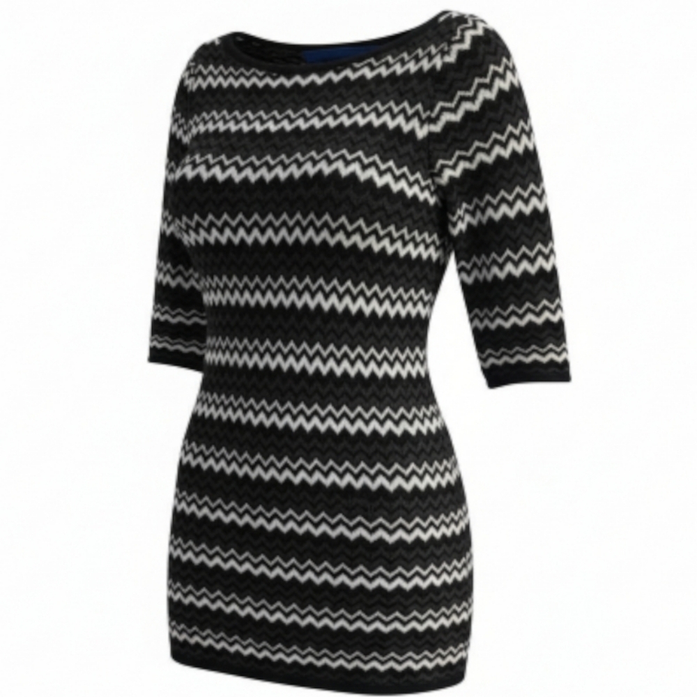 Calvin Klein Black and White Chevron Dress
